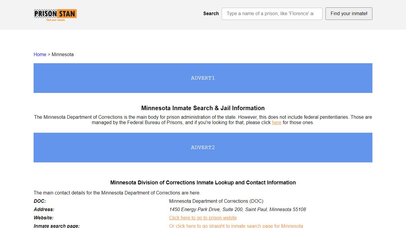 Minnesota Inmate Lookup - Minnesota Division of Corrections (DOC ...